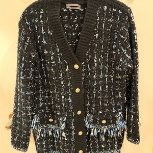 Anthropologie Black and Blue Knit Cardigan